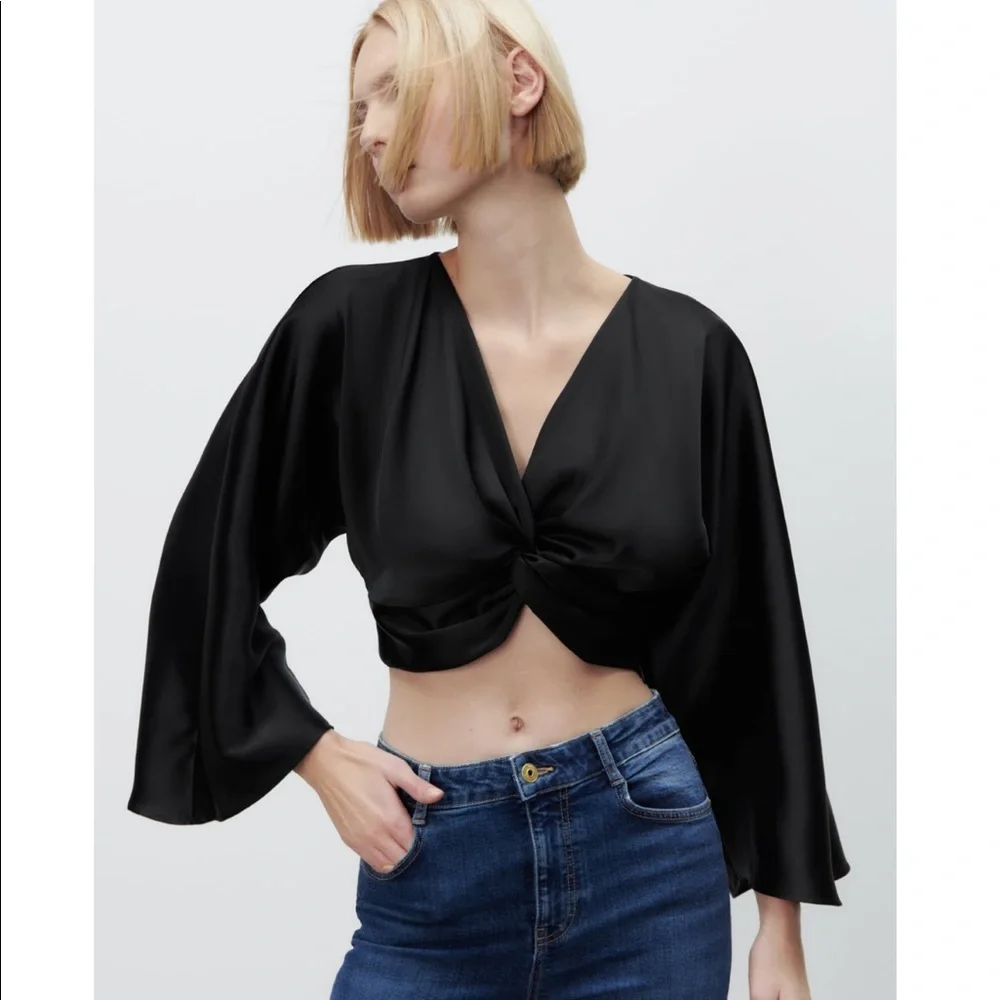 ZARA NWT KNOTTED SATIN EFFECT TOP 🍒
